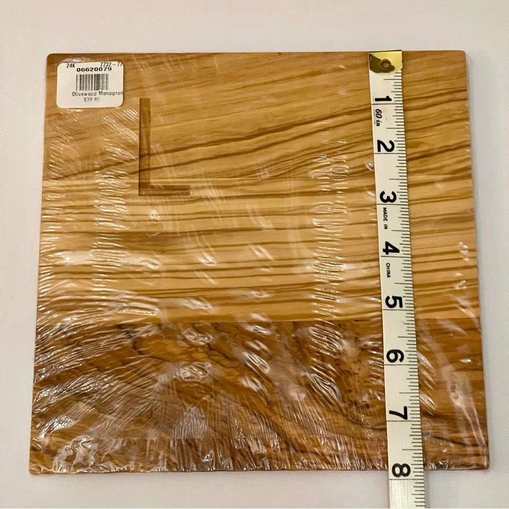 Letter L Monogram Olive Wood Cheese Board 8” x 8”